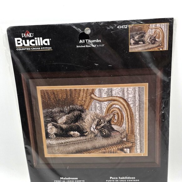 Bucilla Cat Wicker Chair Counted Cross Stitch Kit VTG 2004 All Thumbs 43472 NOS - Picture 4 of 5